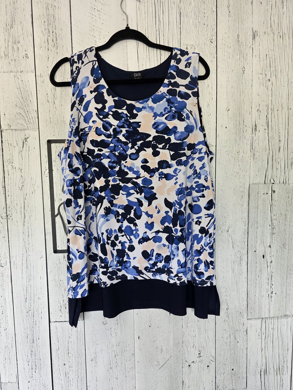 DKR Floral Double Layer Sleeveless Tank Top Blue White Women's XL Stretch Summer - Picture 8 of 11